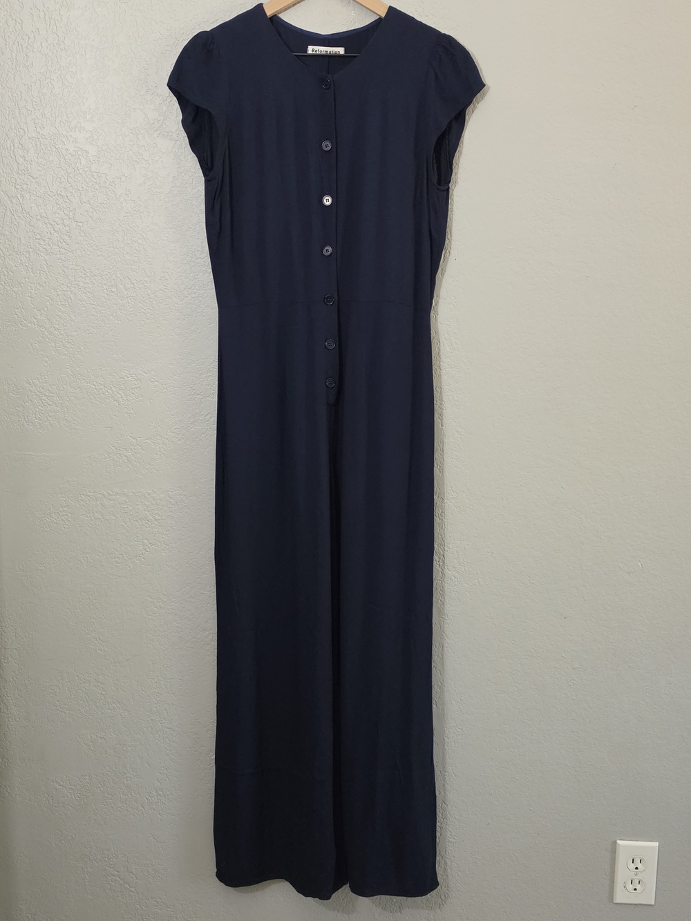 Reformation Marina Jumpsuit Navy Cap-Sleeve Button-Front Wide Leg Womens 8 - Picture 4 of 13